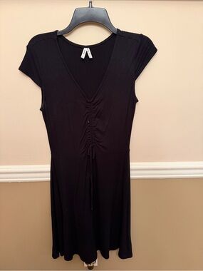 Mudd Black Mini Dress with V-Neck and Ruched Front